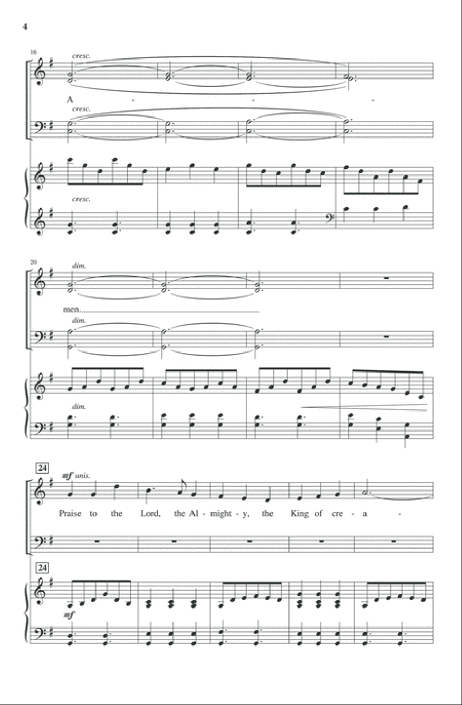 Praise to the Lord, the Almighty 4-Part scores gallery preview page 4