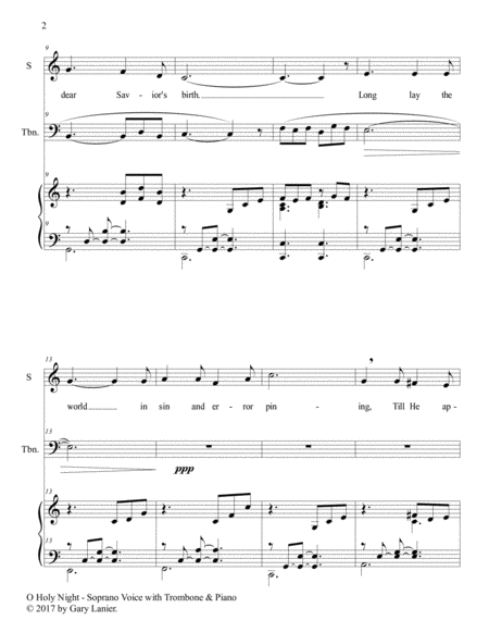 O HOLY NIGHT (Soprano Solo with Trombone & Piano - Score & Parts included) image number null
