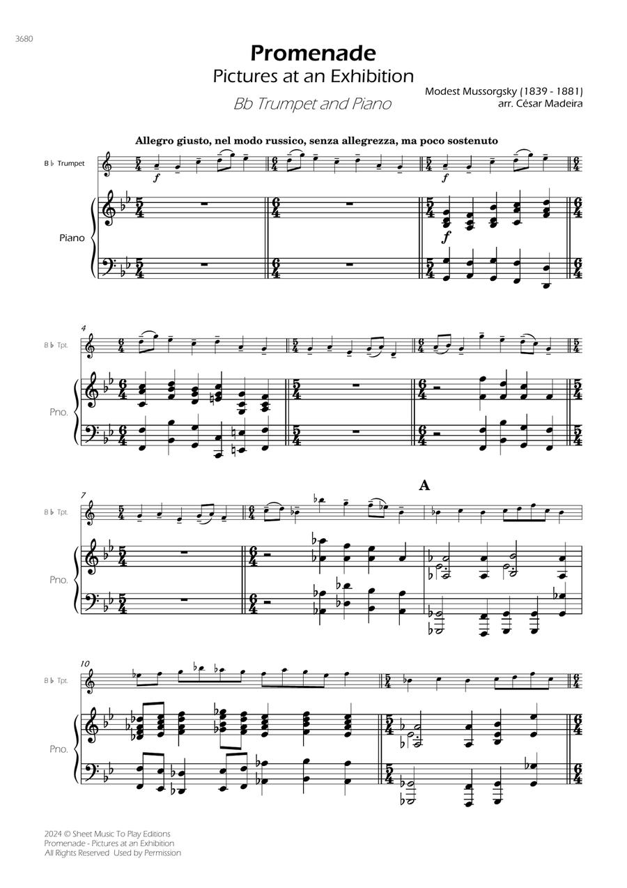 Book cover for Pictures at an Exhibition - Promenade - Bb Trumpet and Piano (Full Score)