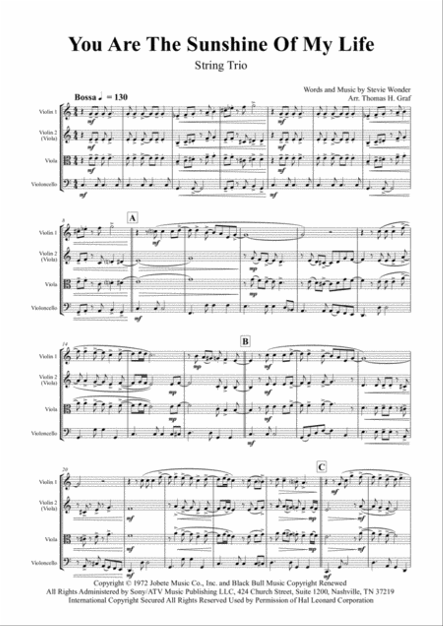 You Are The Sunshine Of My Life String Trio scores gallery preview page 1
