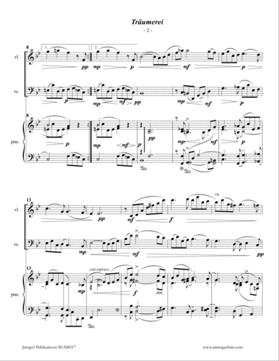 Schumann: Träumerei Op. 15 No. 7 for Piano Trio Piano Trio scores gallery preview page 2