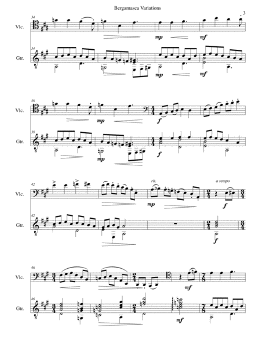 Bergamasca Variations for cello and guitar (2nd version) Bergamasca Variations for cello and guitar (2nd version) String Duet scores gallery preview page 3