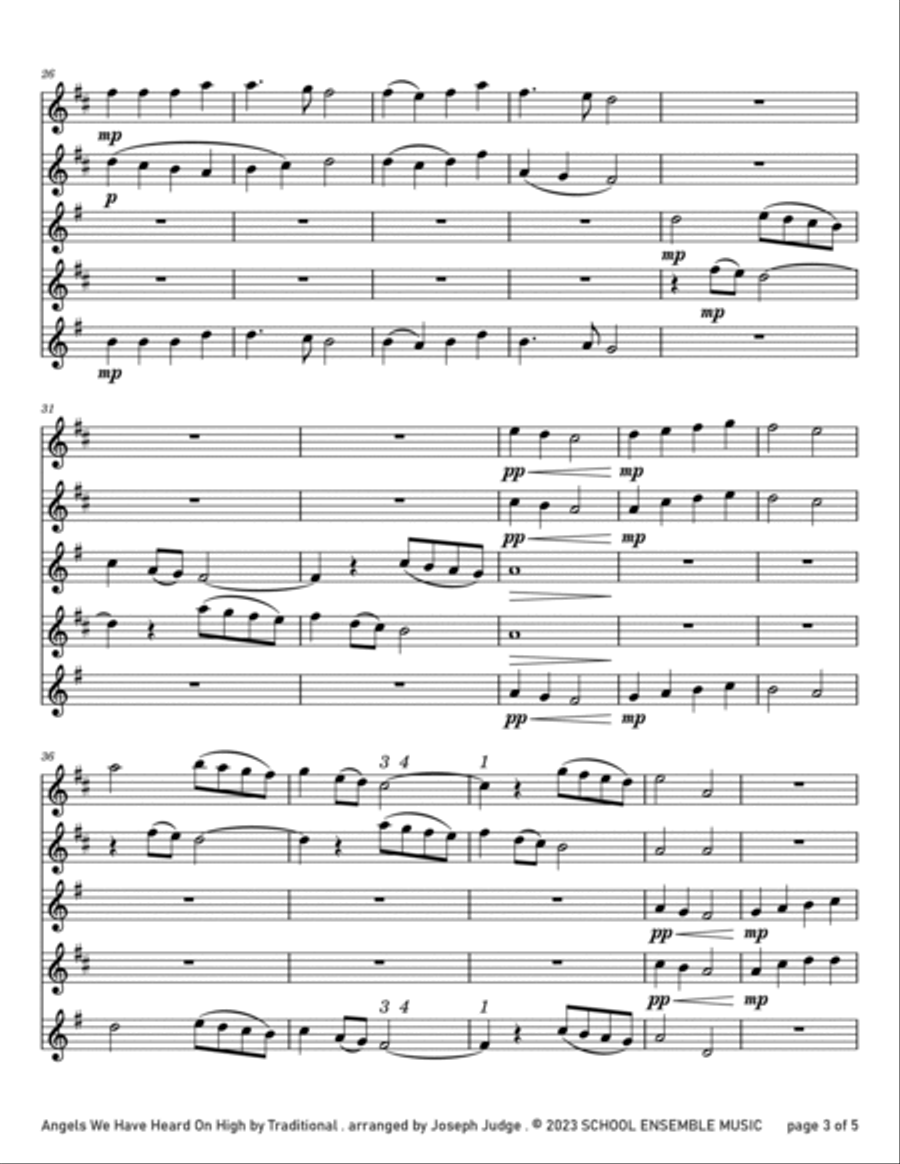 Angels We Have Heard On High for Saxophone Quartet in Schools Saxophone Quartet scores gallery preview page 3