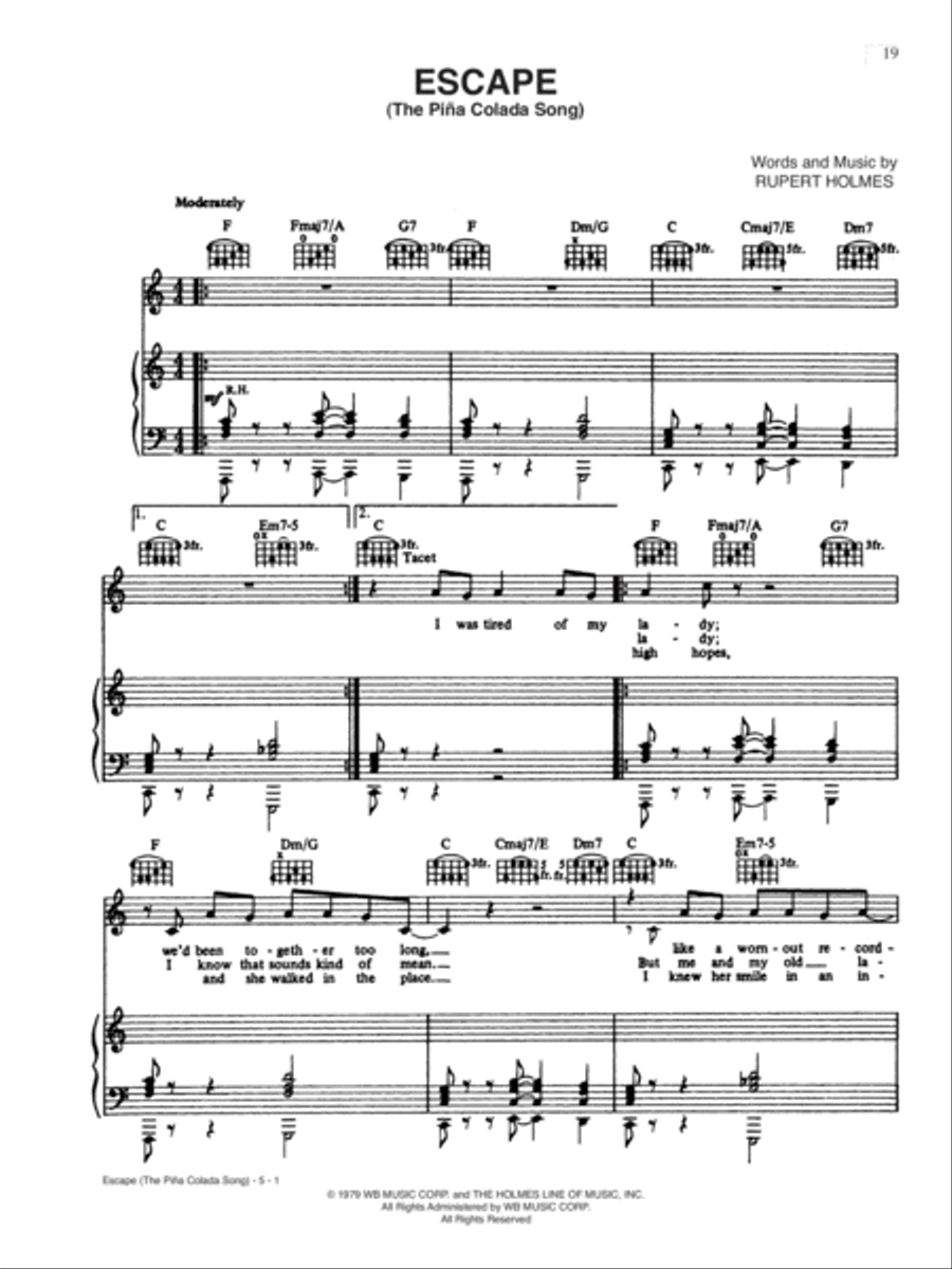 Escape (The Piña Colada Song) Piano, Vocal, Guitar scores gallery preview page 1
