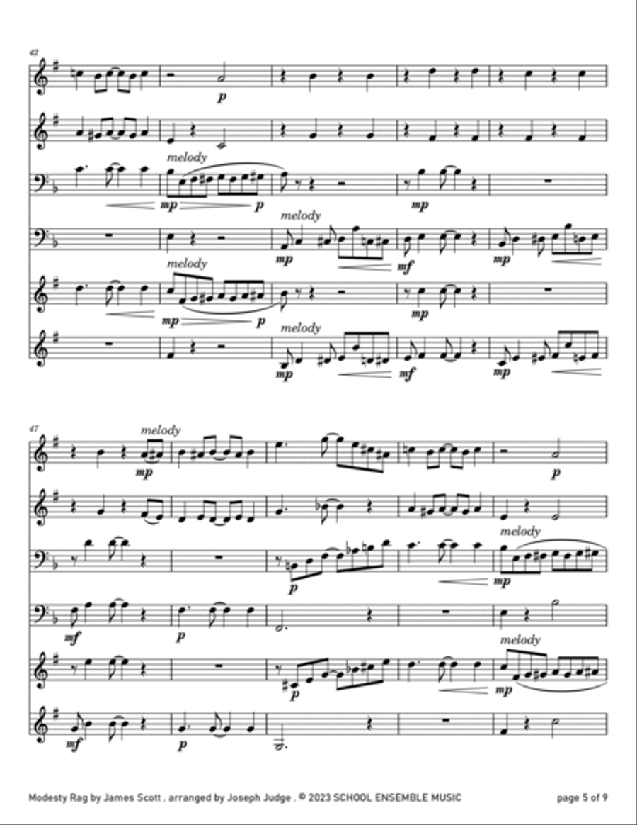 Modesty Rag by James Scott for Brass Quartet in Schools Brass Quartet scores gallery preview page 5