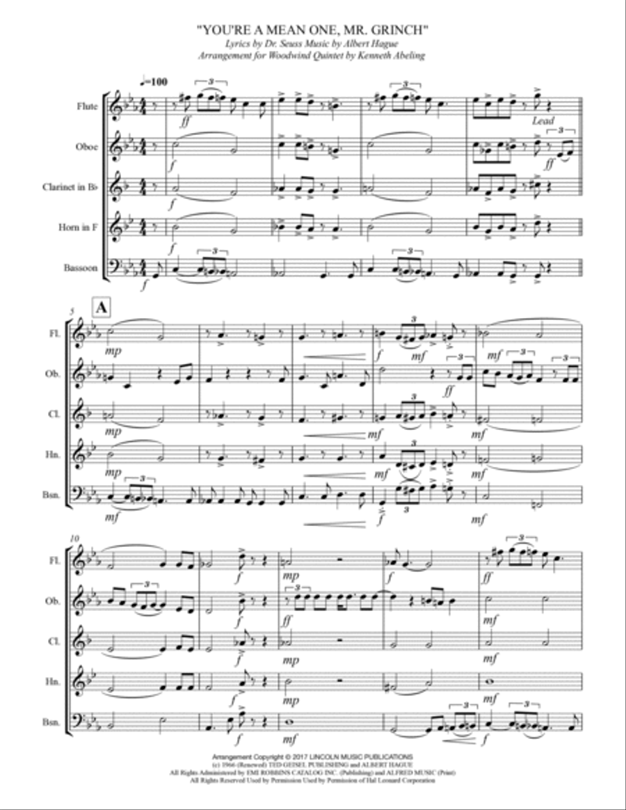 You're A Mean One, Mr. Grinch Woodwind Quintet scores gallery preview page 2