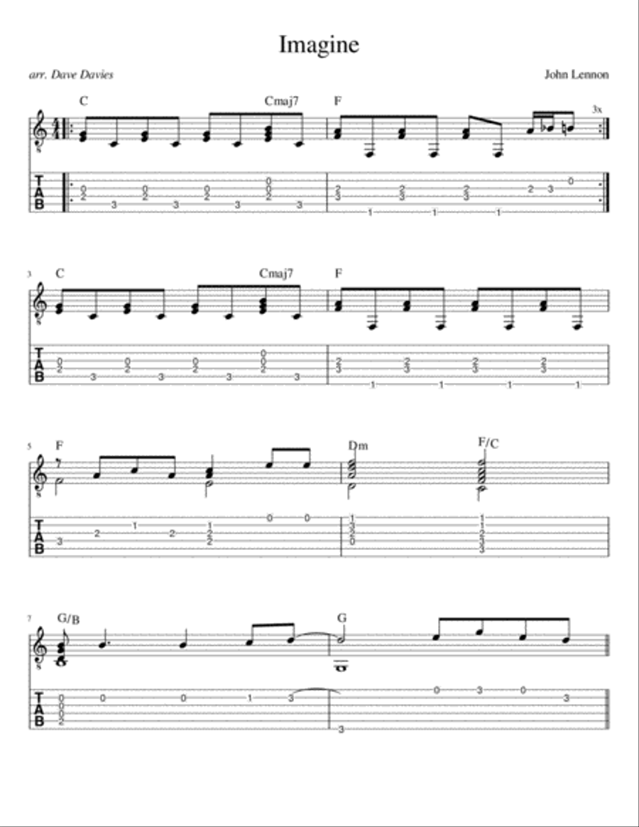 Imagine Guitar Tablature scores gallery preview page 1