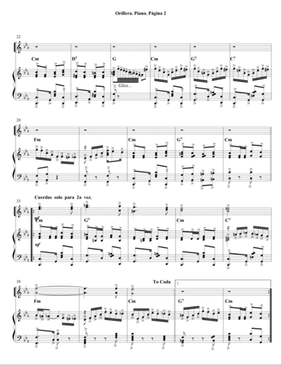 Orillera. Milonga por Oscar Mario Bassil. Piano Solo scores gallery preview page 2