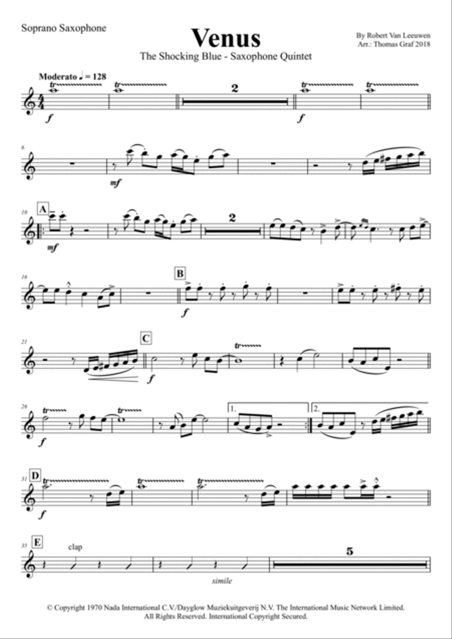Venus Saxophone Quintet scores gallery preview page 5