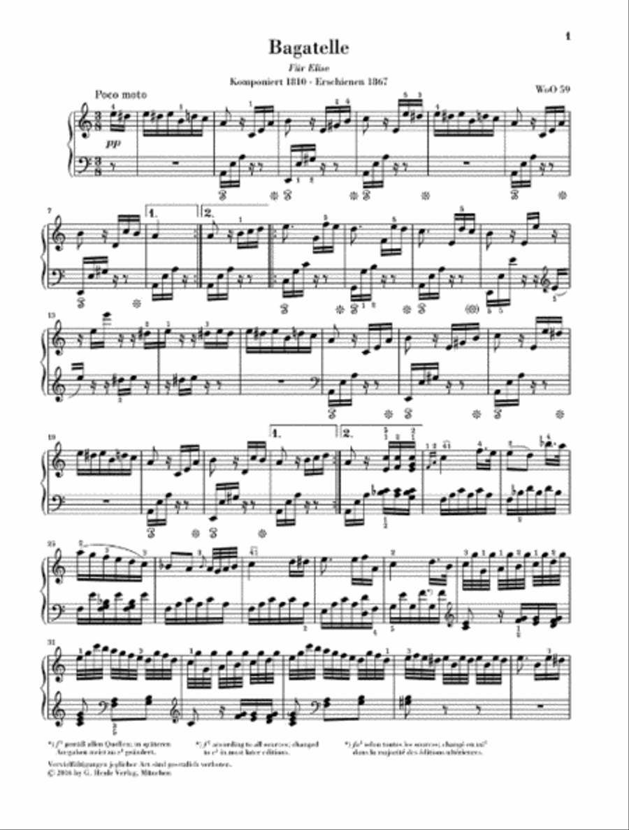 Bagatelle in A minor WoO 59 (Für Elise) Piano Solo scores gallery preview page 2