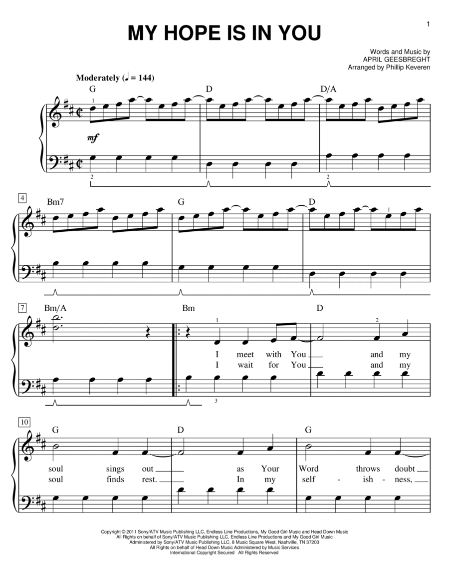 My Hope Is In You (arr. Phillip Keveren) Easy Piano scores gallery preview page 1