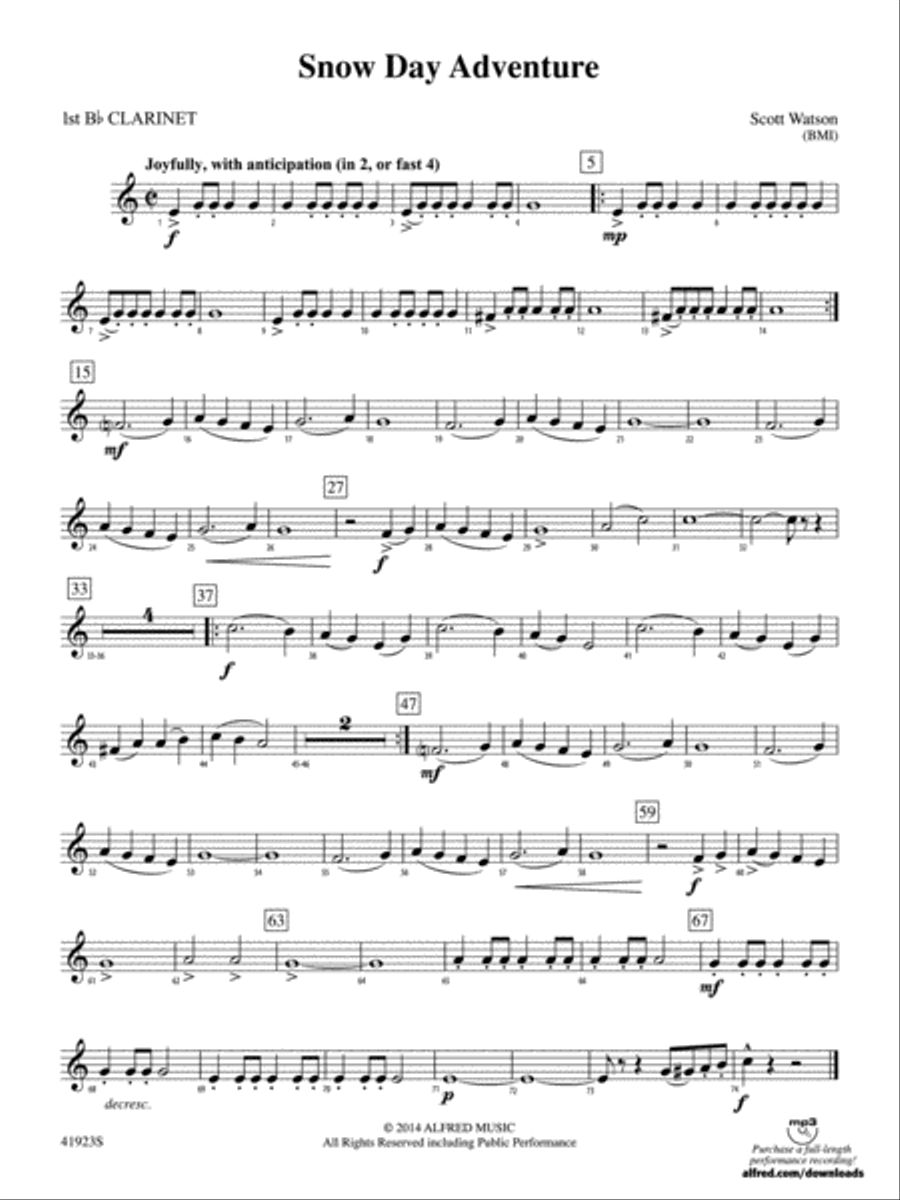 Snow Day Adventure: 1st B-flat Clarinet Concert Band scores gallery preview page 1