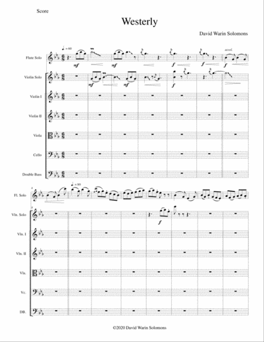 Westerly for flute, violin and string orchestra (SCORE only) String Orchestra scores gallery preview page 2