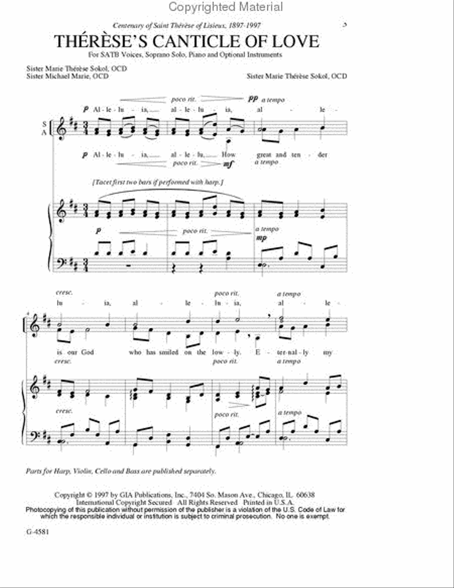 Thérèse’s Canticle of Love - SATB edition 4-Part scores gallery preview page 2