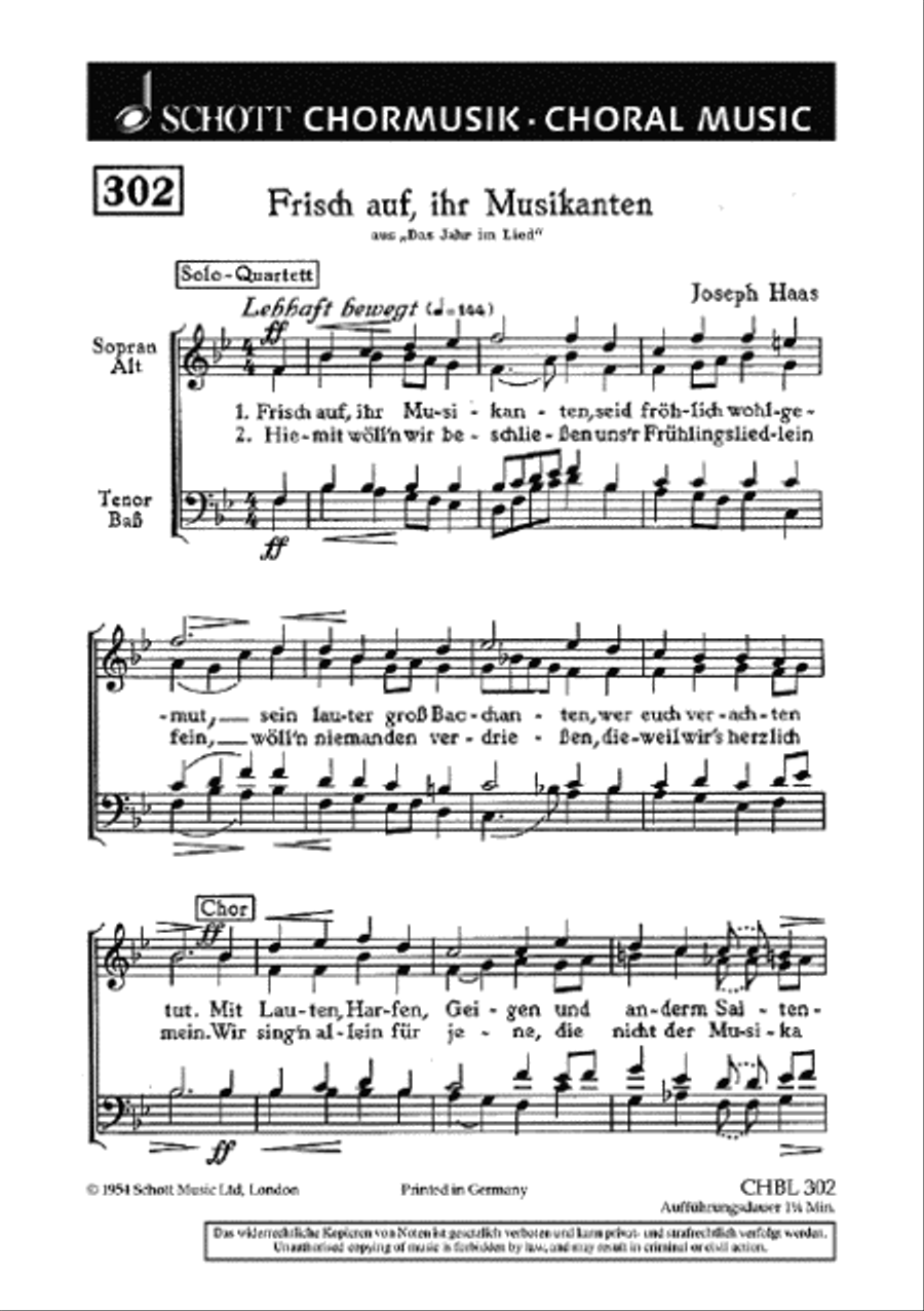 Frisch Auf Ihr Musikanten Satb 4-Part scores gallery preview page 1