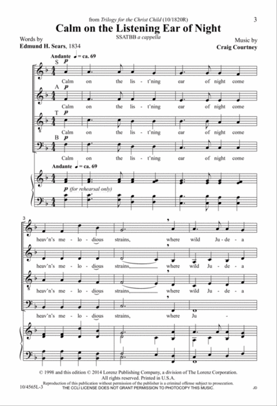 Calm on the Listening Ear of Night A Cappella scores gallery preview page 3