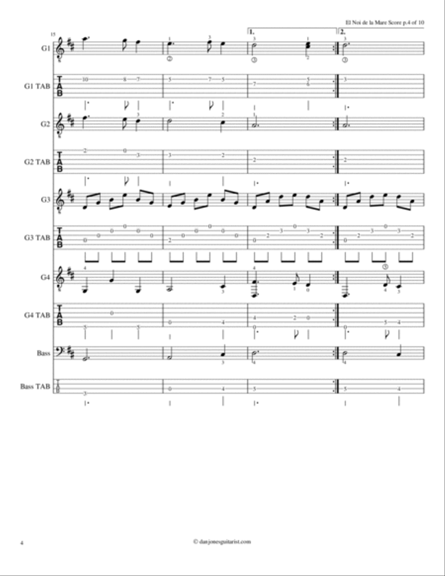 El Noi de la Mare for Four Guitars Guitar Ensemble scores gallery preview page 4