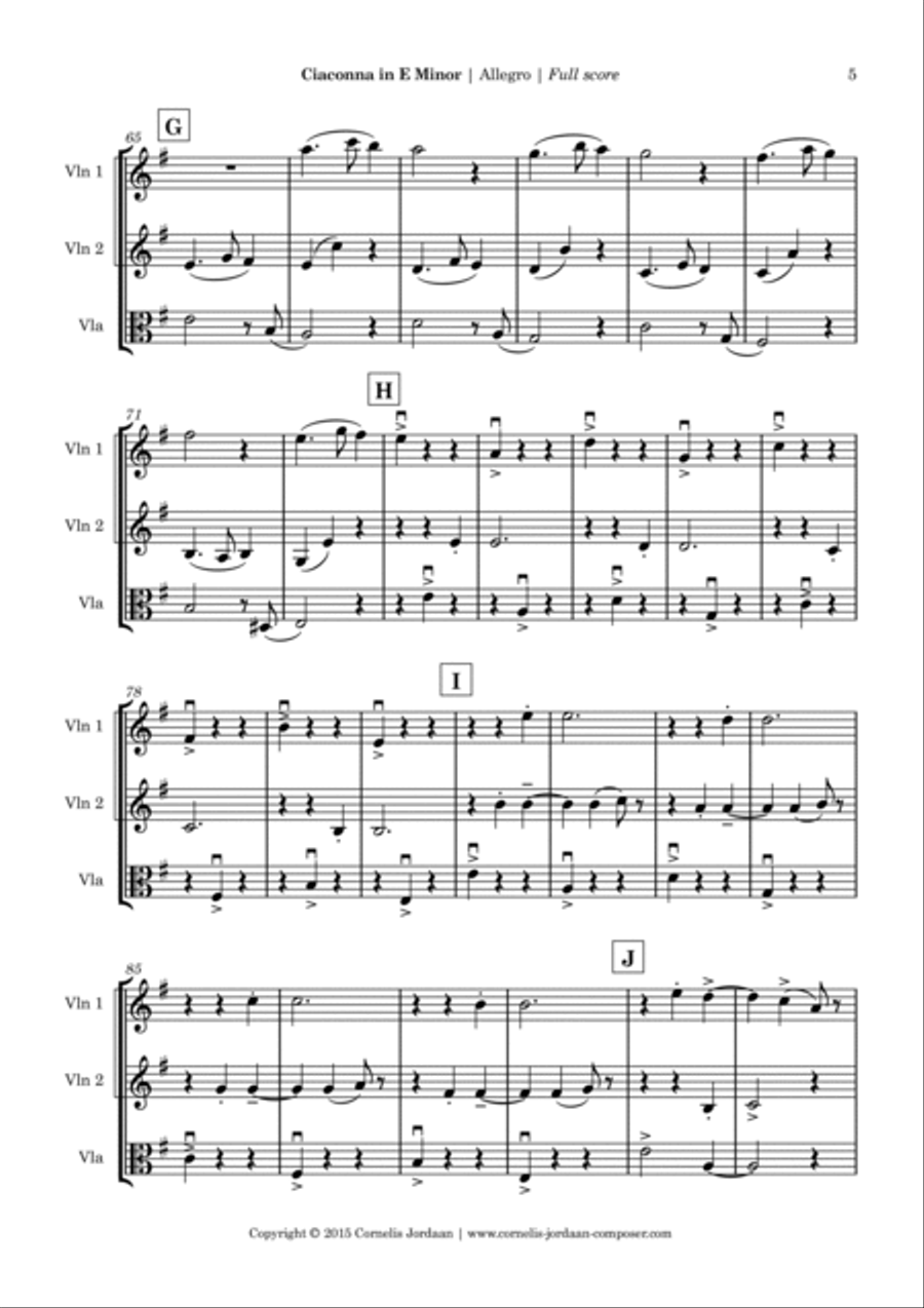 Ciaconna in e minor, for 2 violins & viola String Trio scores gallery preview page 5