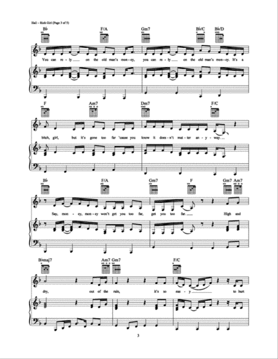 Rich Girl Rich Girl Piano, Vocal, Guitar scores gallery preview page 3