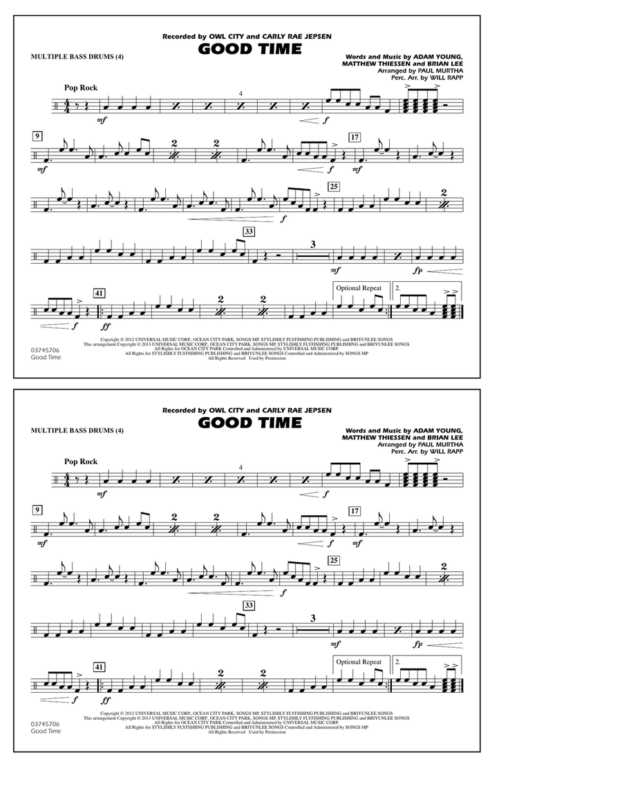 Good Time - Multiple Bass Drums Marching Band scores gallery preview page 1