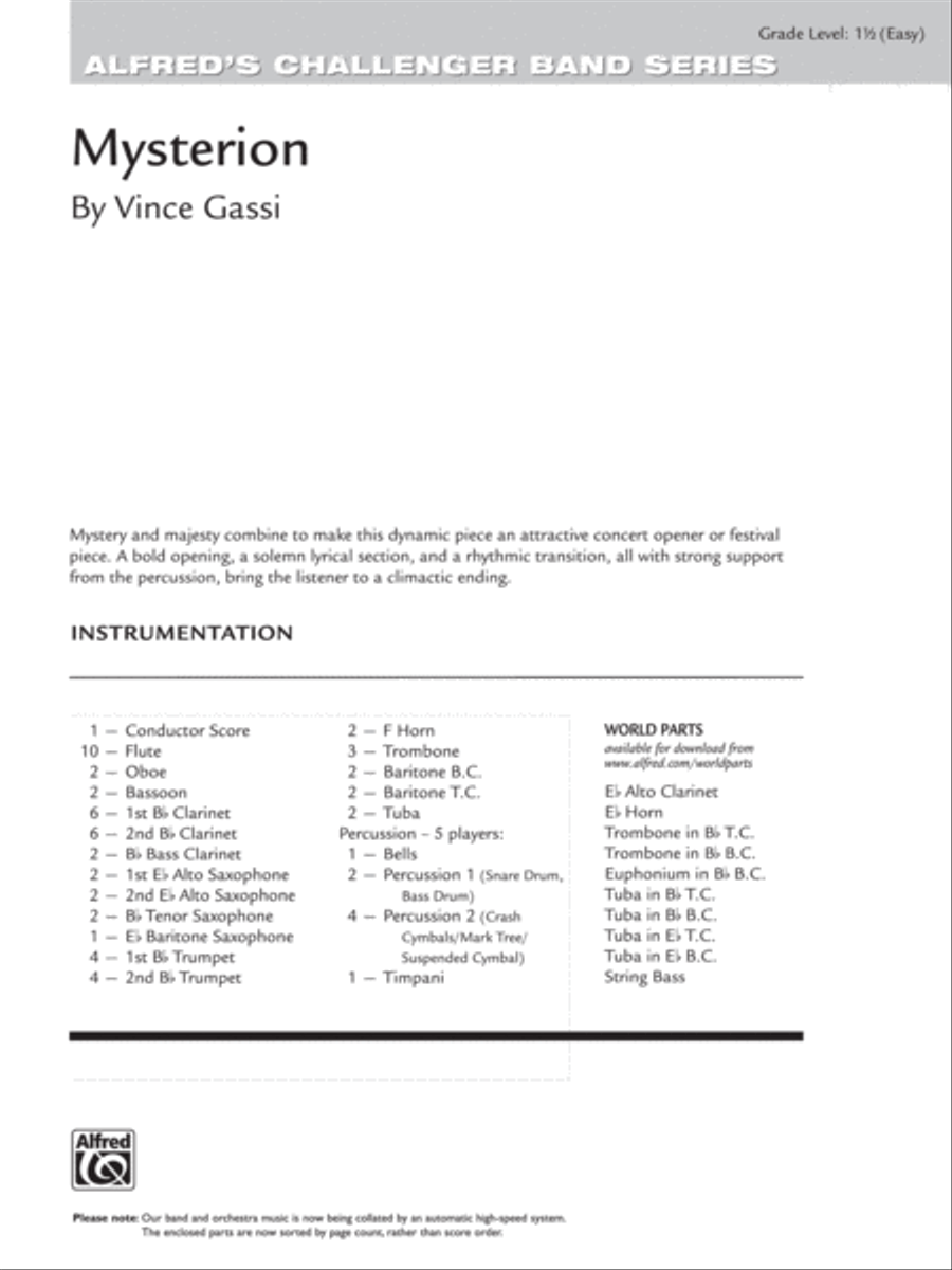 Mysterion: Score Mysterion: Score Concert Band scores gallery preview page 1