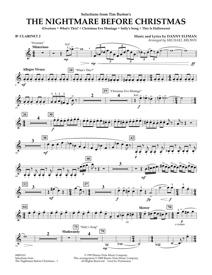 Selections from The Nightmare Before Christmas - Bb Clarinet 2 Concert Band scores gallery preview page 1