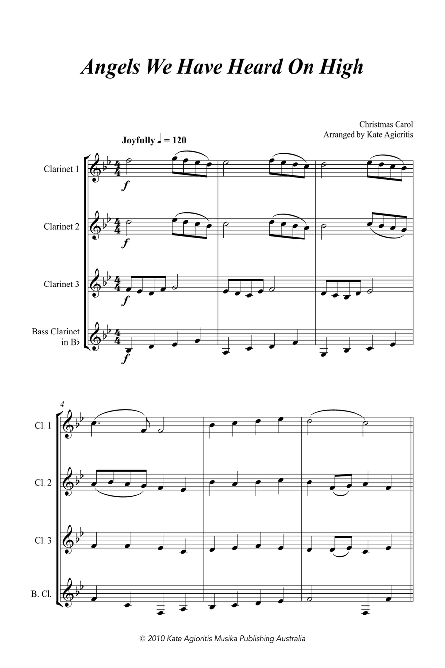 Jazz Carols Collection #1 - Clarinet Quartet (Angels We Have Heard, Hark, First Noel) Clarinet Quartet scores gallery preview page 3