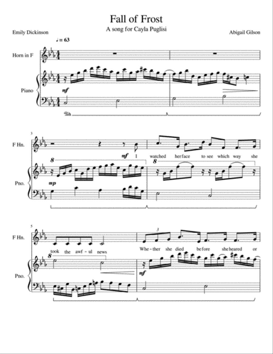 Fall of Frost Higher Key Soprano Voice scores gallery preview page 1