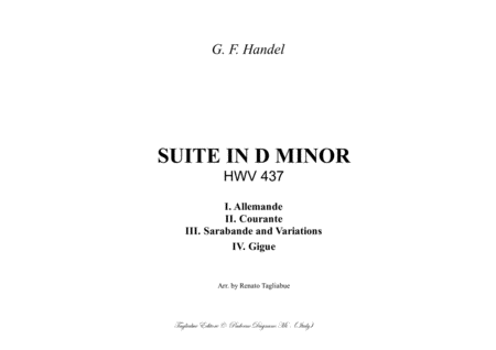 HANDEL - SUITE IN D MINOR HWV 437 - Allemande, Courante, Sarabande, Gigue. Arr. for Piano/Organ image number null
