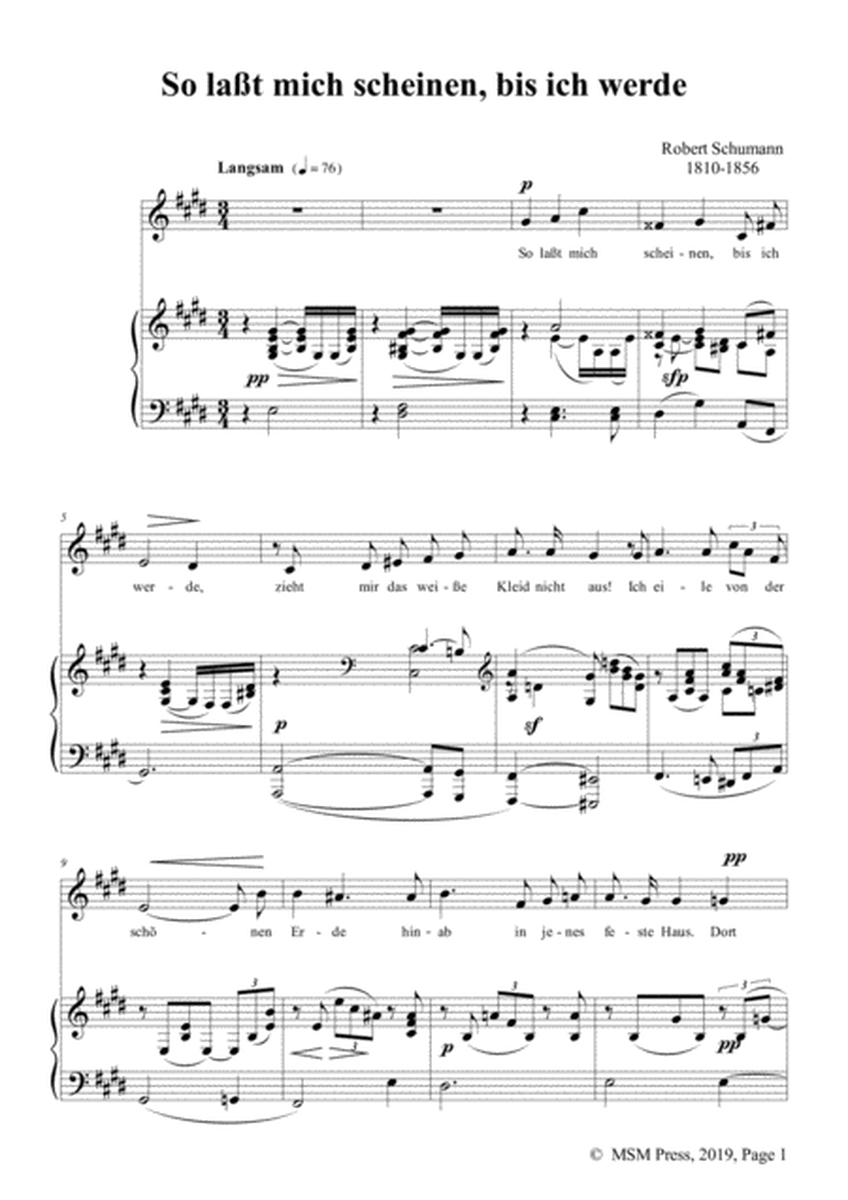Schumann-So laßt mich scheinen,bis ich werde,Op.98a No.1,in E Major,for Voice&Pno