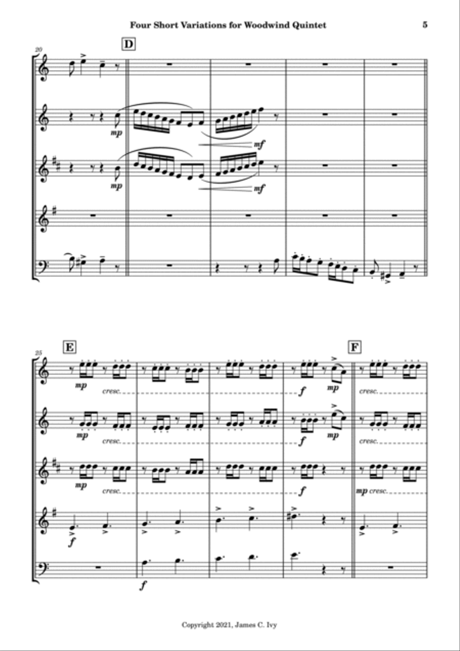 Four Short Variations for Woodwind Quintet Woodwind Quintet scores gallery preview page 6