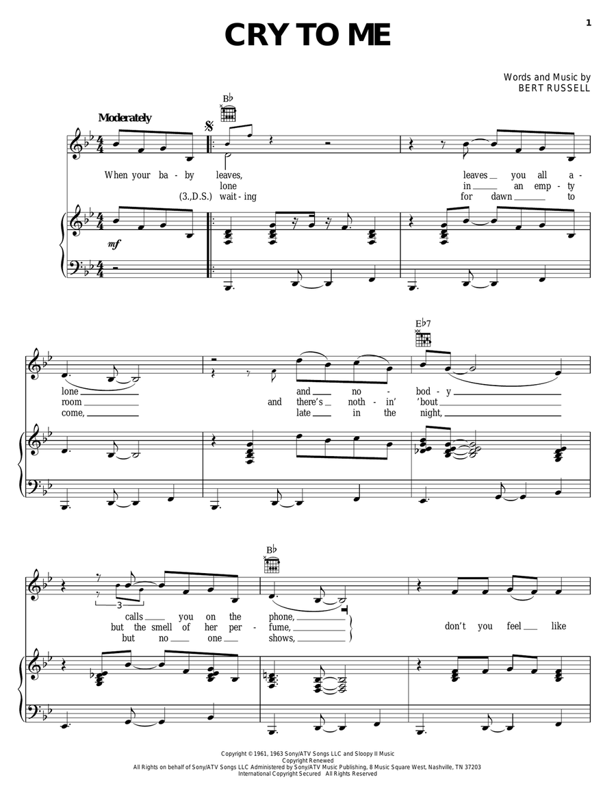 Cry To Me Piano, Vocal, Guitar scores gallery preview page 1