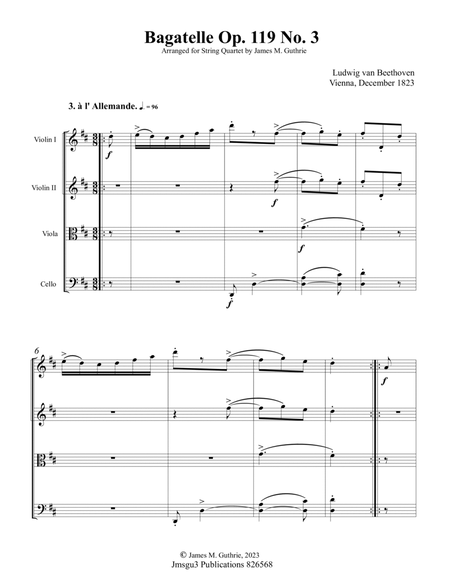 Beethoven: Bagatelle Op. 119 No. 3 for String Quartet image number null