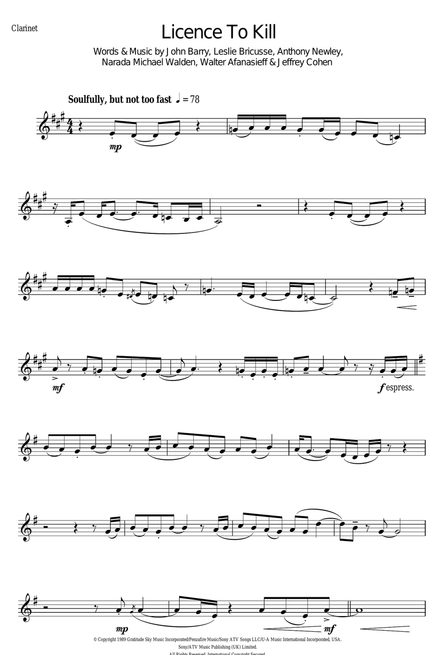 Licence To Kill Clarinet Solo scores gallery preview page 1