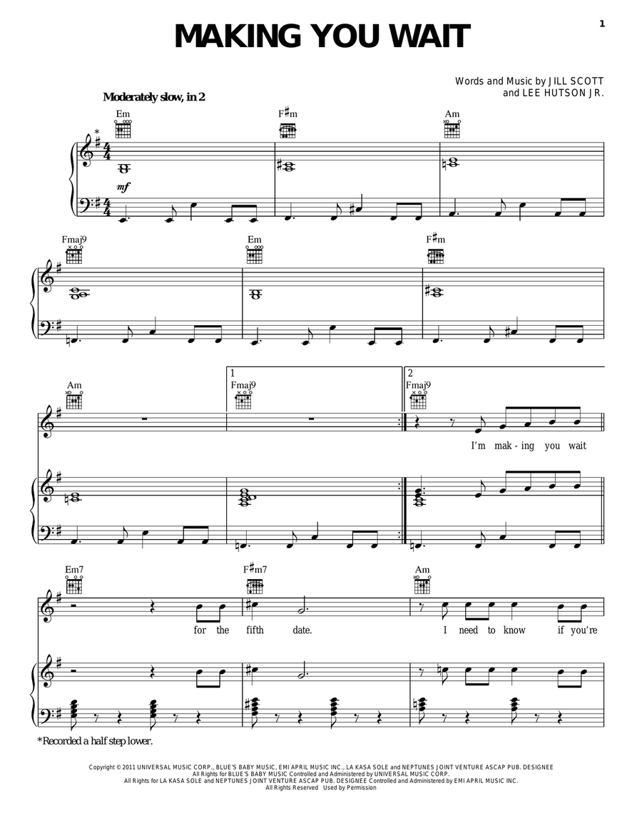 Making You Wait Piano, Vocal, Guitar scores gallery preview page 1