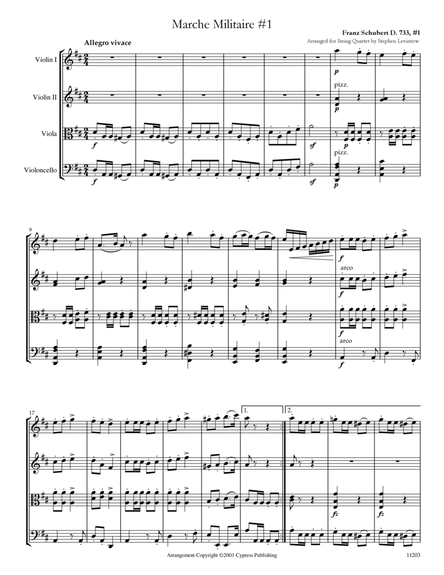 Marche Militaire #1 String Quartet scores gallery preview page 1