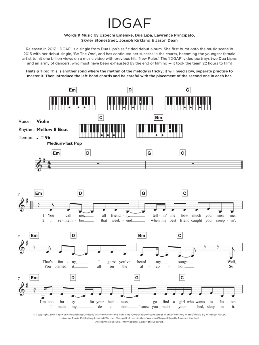 IDGAF Piano scores gallery preview page 1