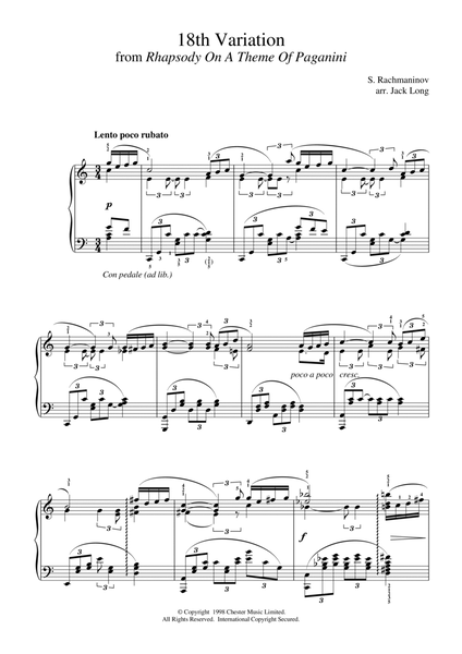 18th Variation (from Rhapsody On A Theme By Paganini) (arr. Jack Long)