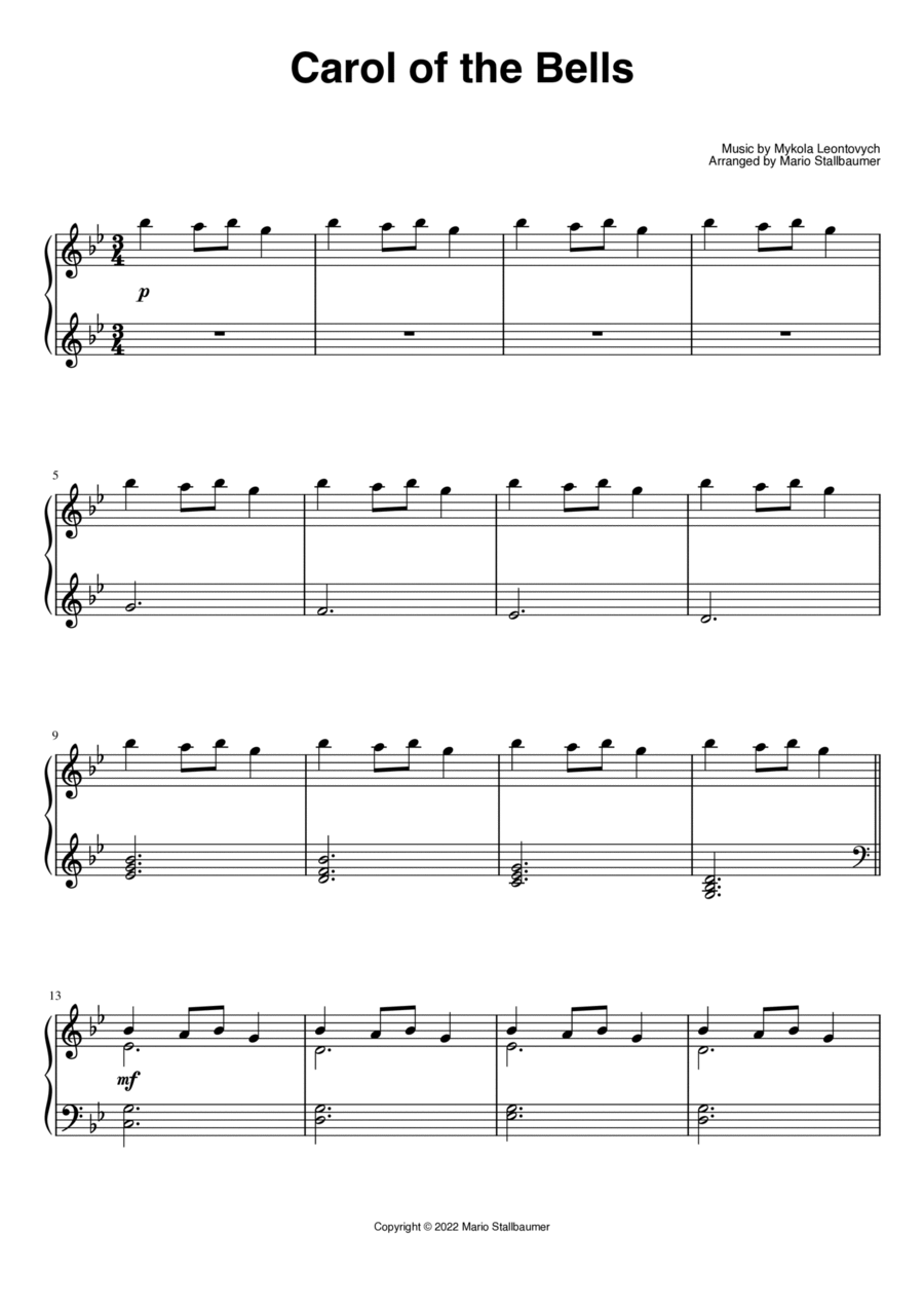 Carol of the Bells Piano Solo scores gallery preview page 1