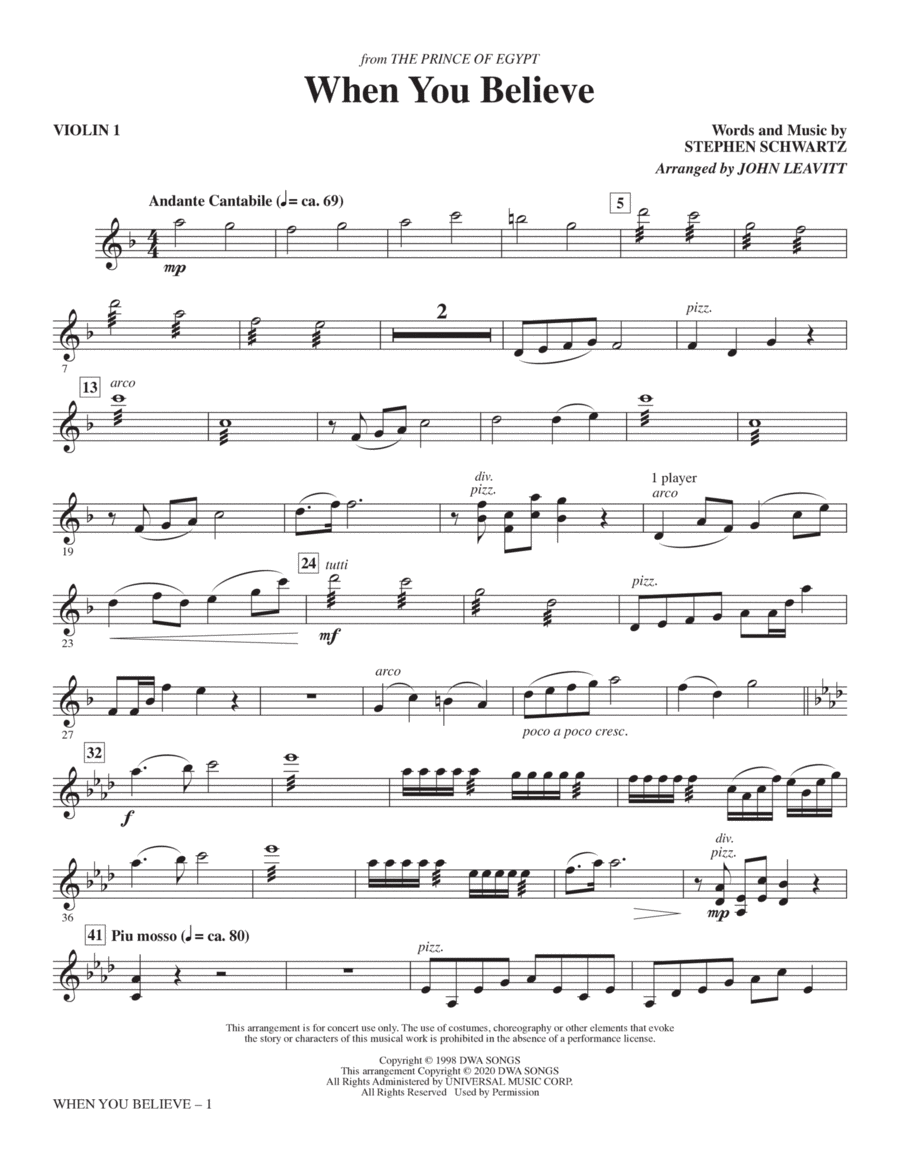 When You Believe (from The Prince Of Egypt) (arr. John Leavitt) - Violin 1 Choir scores gallery preview page 1
