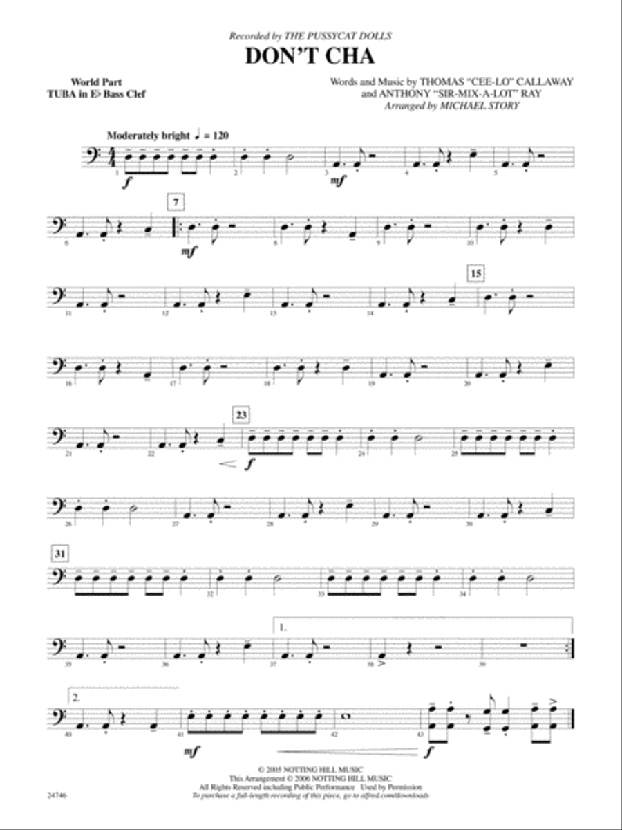 Don't Cha (recorded by The Pussycat Dolls): (World Part) E-flat Tuba B.C. Concert Band scores gallery preview page 1