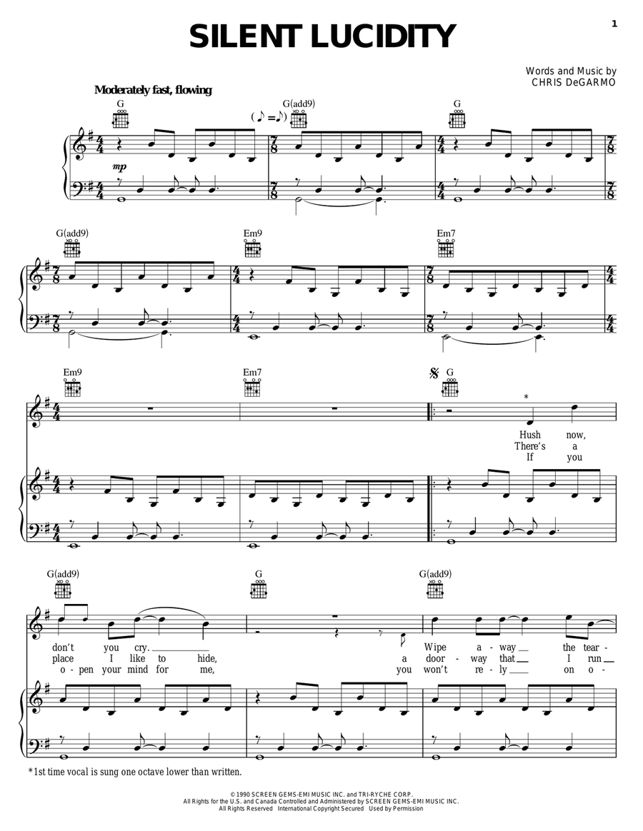 Silent Lucidity Piano, Vocal, Guitar scores gallery preview page 1