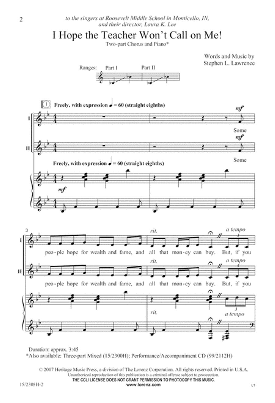I Hope the Teacher Won't Call on Me! 2-Part scores gallery preview page 3