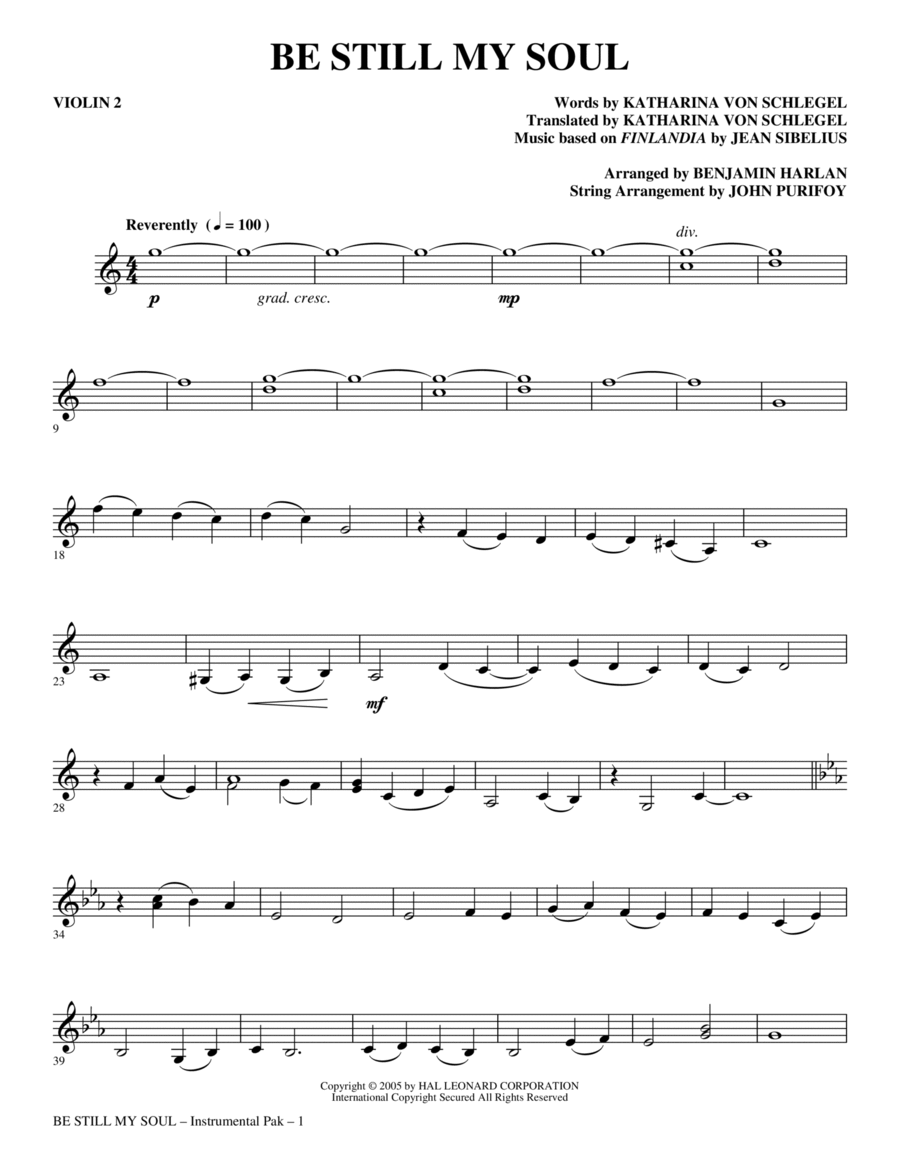 Be Still My Soul - Violin 2 Choir scores gallery preview page 1