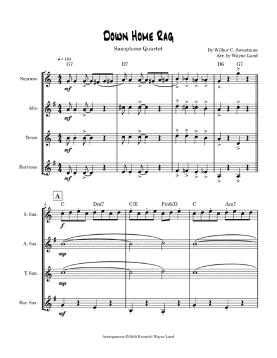 Down Home Rag (Saxophone Quartet) Saxophone Quartet scores gallery preview page 2