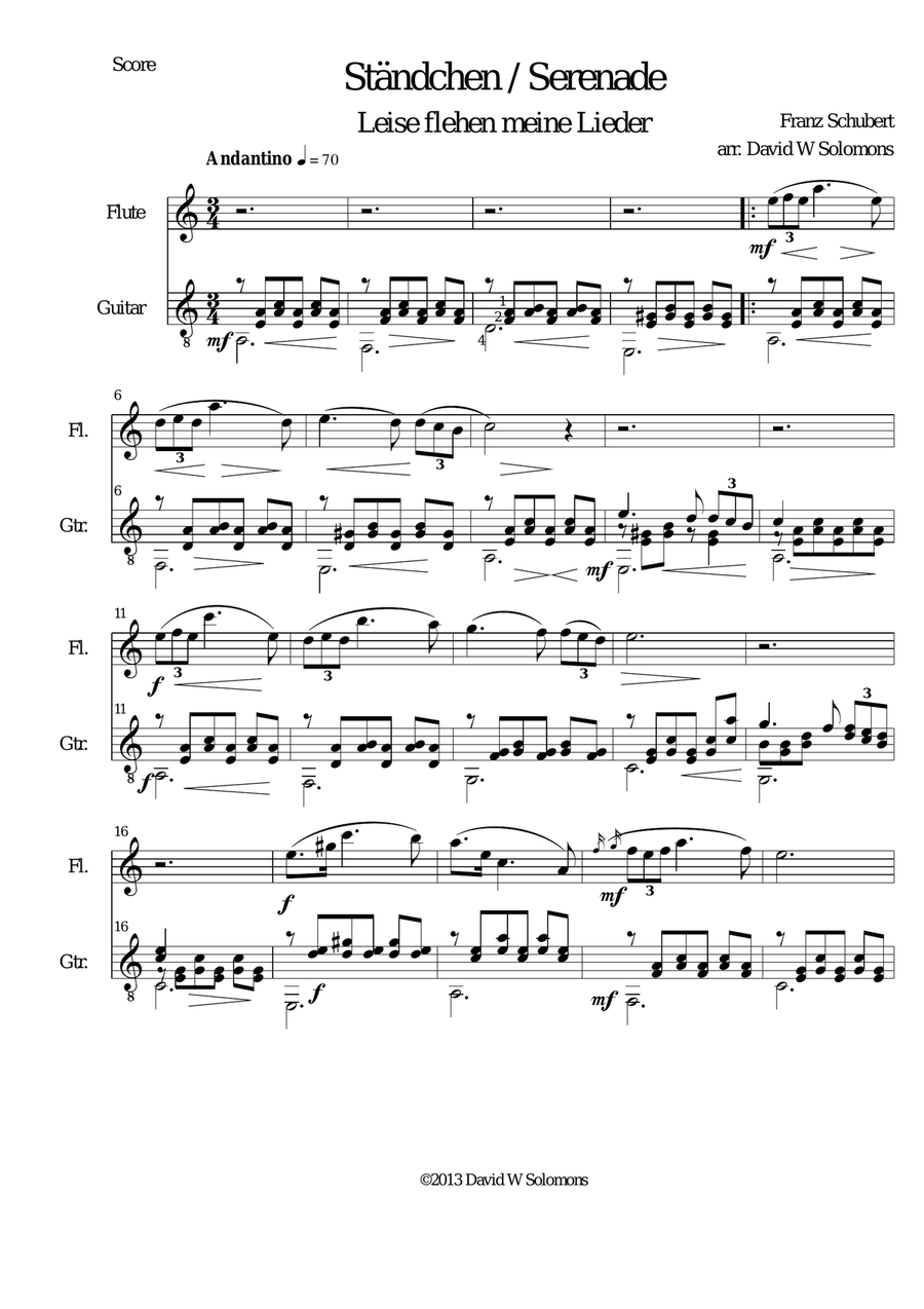 Ständchen (Leise flehen meine Lieder) for flute and guitar Flute scores gallery preview page 2