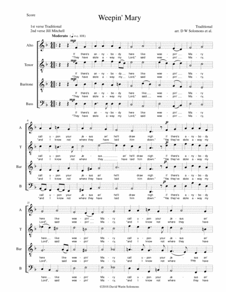 Weepin' Mary for ATBarB choir (with split basses at the end) (D minor) image number null