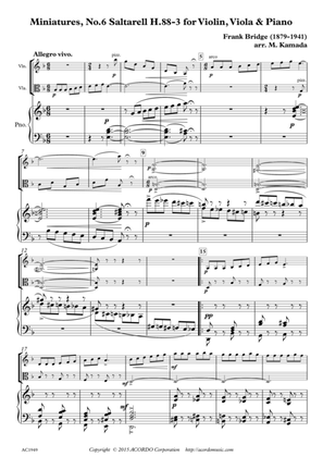 Book cover for Miniatures, No.6 Saltarell H.88-3 for Violin, Viola & Piano