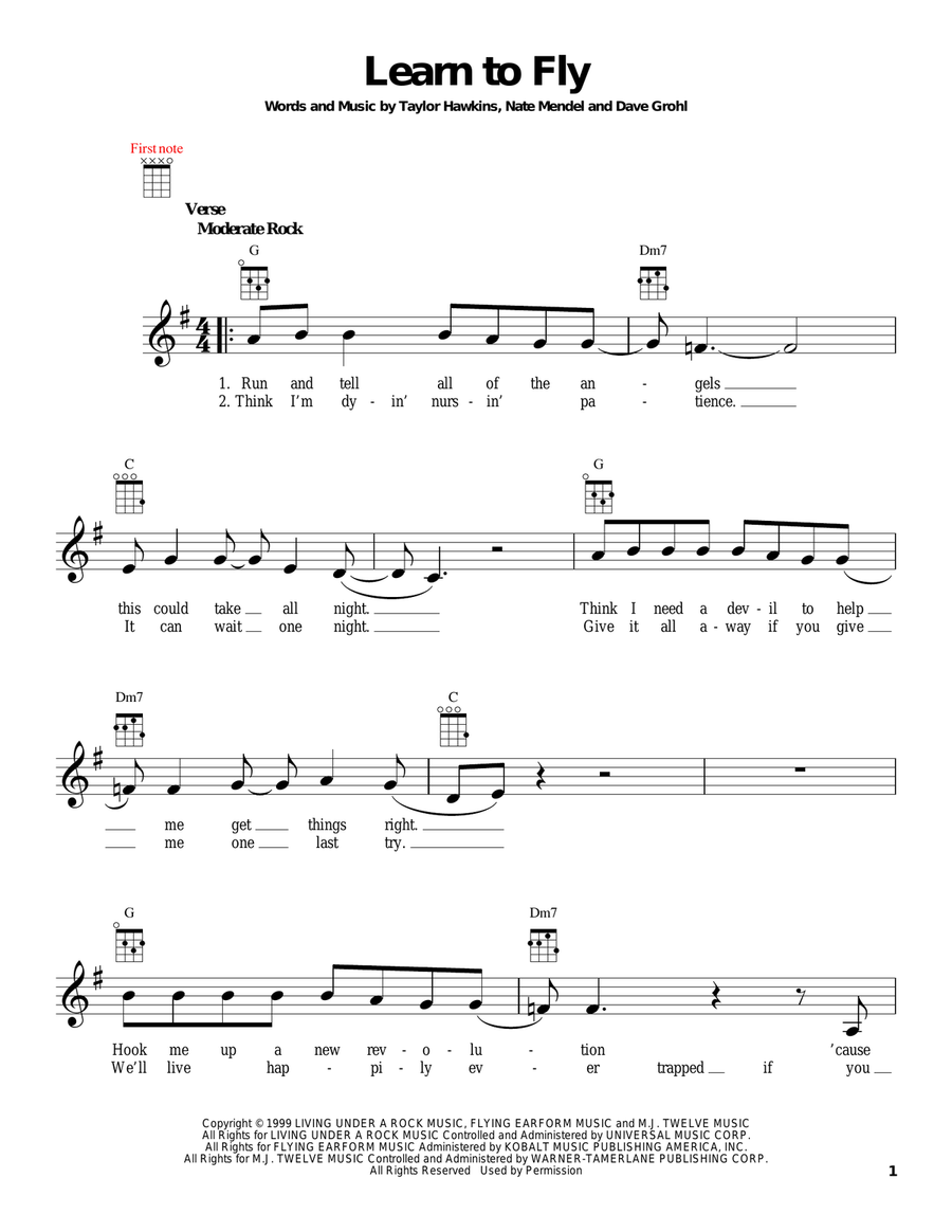 Learn To Fly Ukulele scores gallery preview page 1