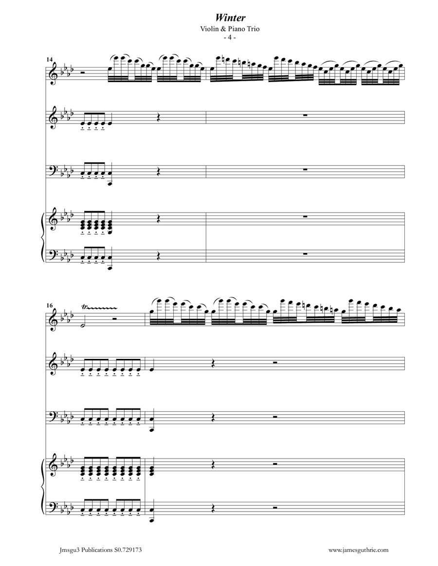 Vivaldi: Winter from the Four Seasons for Violin & Piano Trio Piano Trio scores gallery preview page 4